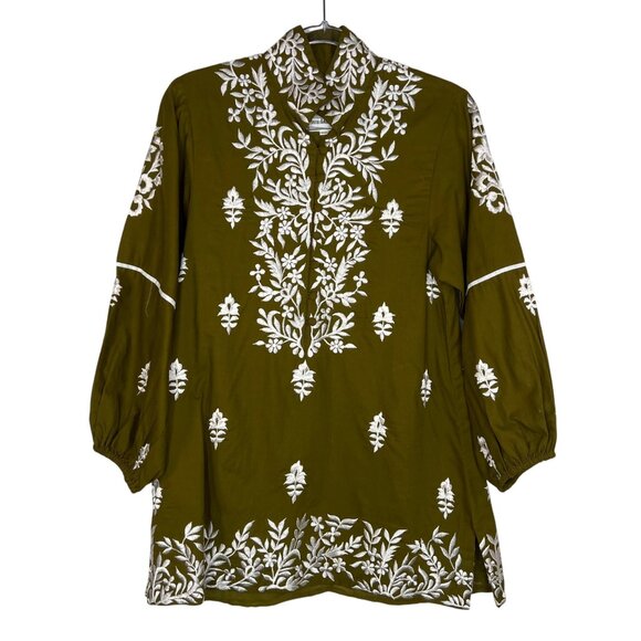 Sue Sartor Mughal Embroidered Tunic Top in Matcha Green Size X-Small - Picture 1 of 8